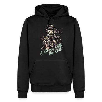 Balade effrayante avec le chat Halloween - Sweat à capuche Premium bio Homme - noir - Devant - Nico (187cm)