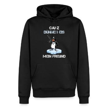 Ganz dünnes Eis mein Freund. Pinguin Tshirt | - Männer Premium Bio Hoodie - Schwarz - Vorne - Nico (187cm)