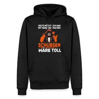 Heute möchte ich was mit Menschen machen Schubsen - Männer Premium Bio Hoodie - Schwarz - Vorne - Nico (187cm)