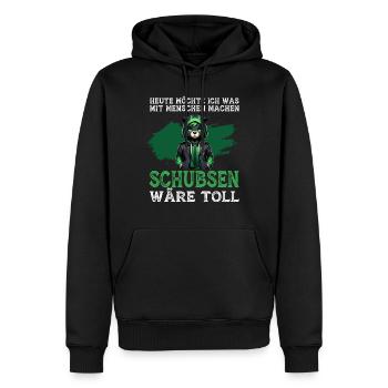 Heute möchte ich was mit Menschen machen Schubsen - Männer Premium Bio Hoodie - Schwarz - Vorne - Nico (187cm)
