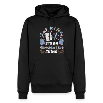 Secrétaire des présences - Sweat à capuche Premium bio Homme - noir - Devant - Nico (187cm)
