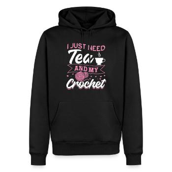 Crochet Lover Crocheting J’ai juste besoin de thé et de mon cr - Sweat à capuche Premium bio Homme - noir - Devant - Nico (187cm)