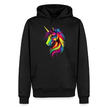 Einhorn Bunt Regenbogen Pferde Reiten Einhörner - Männer Premium Bio Hoodie - Schwarz - Vorne - Nico (187cm)