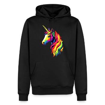 Einhorn Bunt Regenbogen Pferde Reiten Einhörner - Männer Premium Bio Hoodie - Schwarz - Vorne - Nico (187cm)