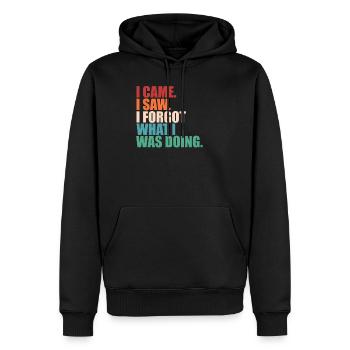Je suis venu, j’ai vu, j’ai oublié, humour, drôle, oubli - Sweat à capuche Premium bio Homme - noir - Devant - Nico (187cm)