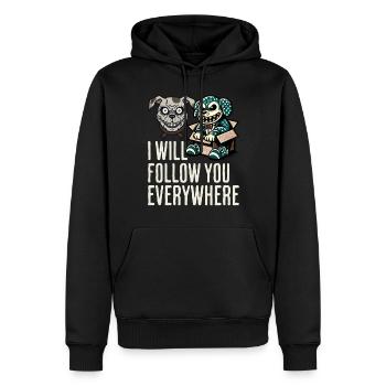 Je te suis partout chien et poupée effrayants - Sweat à capuche Premium bio Homme - noir - Devant - Nico (187cm)