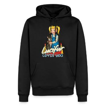 Lucifur Loves You Cat Humor - Men’s Premium Organic Hoodie - black - Front - Nico (187cm)