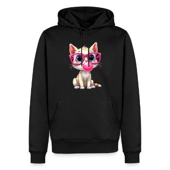 Katze mit Brille, Kätzchen, Kaugummi, Kawaii - Männer Premium Bio Hoodie - Schwarz - Vorne - Nico (187cm)