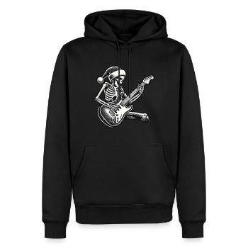 Guitare squelette rock avec chapeau de père Noël - Sweat à capuche Premium bio Homme - noir - Devant - Nico (187cm)