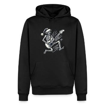 Squelette avec chapeau de Père Noël Rocks Guitare - Sweat à capuche Premium bio Homme - noir - Devant - Nico (187cm)
