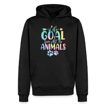 Objectif de vie Sauver tous les animaux Tie Dye Animal - Sweat à capuche Premium bio Homme - noir - Devant - Nico (187cm)