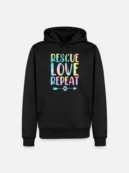 Rescue Love Repeat Tie Dye Pet Shelter Funny - Men’s Premium Organic Hoodie - black