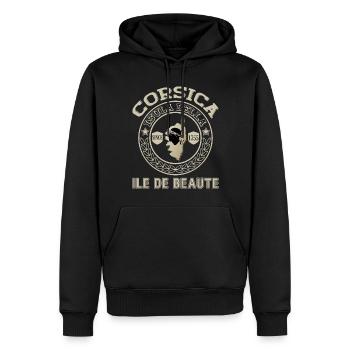 Corse Ile de Beauté Isula Ile Bella Corse - Sweat à capuche Premium bio Homme - noir - Devant - Nico (187cm)