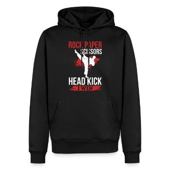 Roche Papier Ciseaux Coup de tête I Win - Muay Thai - Sweat à capuche Premium bio Homme - noir - Devant - Nico (187cm)