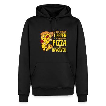 Drôle de dicton de pizza - Sweat à capuche Premium bio Homme - noir - Devant - Nico (187cm)