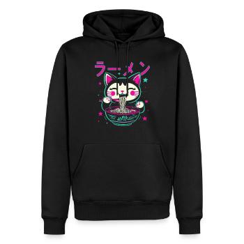 Chat, Ramen, Nouilles Japonaises, Drôle de Kawaii - Sweat à capuche Premium bio Homme - noir - Devant - Nico (187cm)