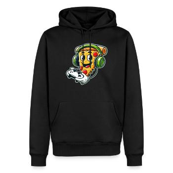 Gaming, Video Gamer, Zocker, Pizza & Controller - Männer Premium Bio Hoodie - Schwarz - Vorne - Nico (187cm)