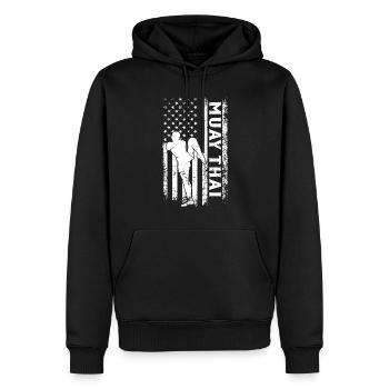 Muay Thai Drapeau américain Arts martiaux Muay Thai - Sweat à capuche Premium bio Homme - noir - Devant - Nico (187cm)