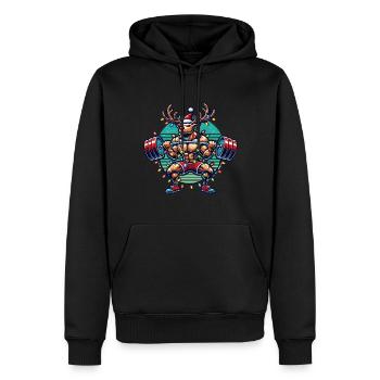 Noël Bodybuilder Renne Muscle Power - Sweat à capuche Premium bio Homme - noir - Devant - Nico (187cm)