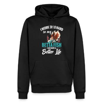 Je travaille dur pour que mon poisson betta - Sweat à capuche Premium bio Homme - noir - Devant - Nico (187cm)