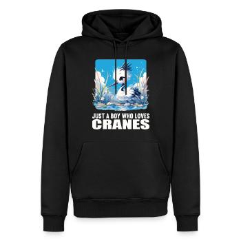 Kraniche Kranich - Männer Premium Bio Hoodie - Schwarz - Vorne - Nico (187cm)