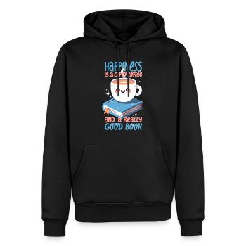 Le bonheur, c’est une tasse de café et un bon livre - Sweat à capuche Premium bio Homme - noir - Devant - Nico (187cm)