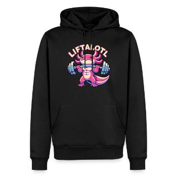 Fitness Musculation Musculation LIFTALOTL Axolotl - Sweat à capuche Premium bio Homme - noir - Devant - Nico (187cm)