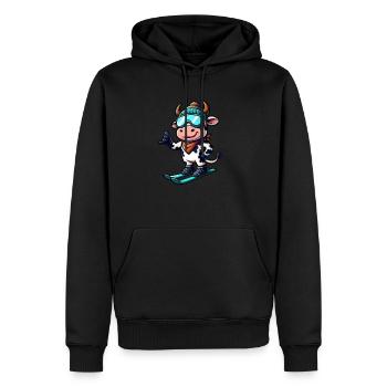 vache bœuf taureau ski skieur sports d’hiver - Sweat à capuche Premium bio Homme - noir - Devant - Nico (187cm)
