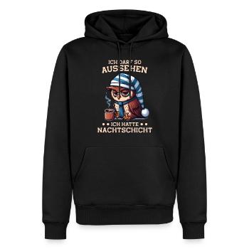 J’ai le droit d’avoir l’air d’avoir un quart de nuit, - Sweat à capuche Premium bio Homme - noir - Devant - Nico (187cm)