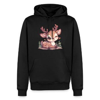 Hirsche Hirsch - Männer Premium Bio Hoodie - Schwarz - Vorne - Nico (187cm)