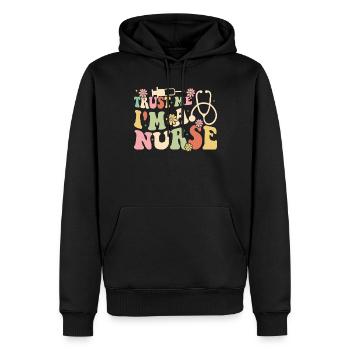 Citations drôles d’infirmières pour étudiants en soins infirmiers - Croyez-moi, je suis - Sweat à capuche Premium bio Homme - noir - Devant - Nico (187cm)