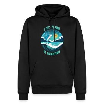 Pêche en Argentine - Sweat à capuche Premium bio Homme - noir - Devant - Nico (187cm)