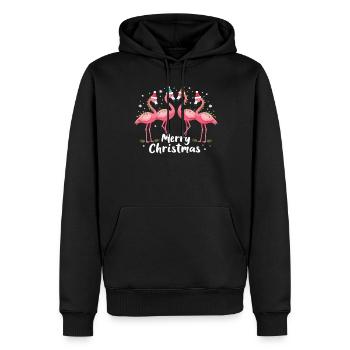 Flamants roses Joyeux Noël Flamingo Weihnachten - Sweat à capuche Premium bio Homme - noir - Devant - Nico (187cm)