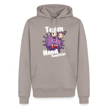 Hand sanitizer Hand washing - Men’s Premium Organic Hoodie - taupe - Front - Nico (187cm)