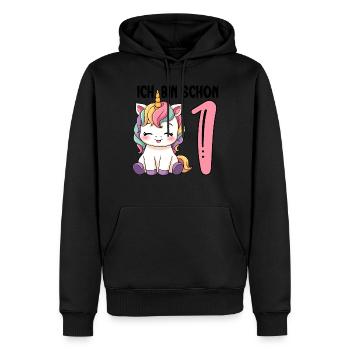Je suis déjà un licorne 1er anniversaire - Sweat à capuche Premium bio Homme - noir - Devant - Nico (187cm)