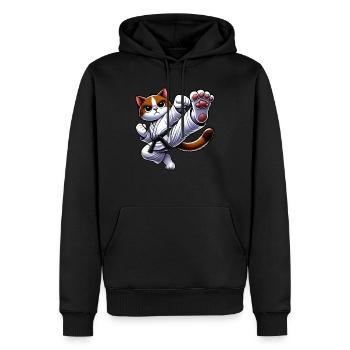 Chat de dessin animé combattant d’arts martiaux - Sweat à capuche Premium bio Homme - noir - Devant - Nico (187cm)