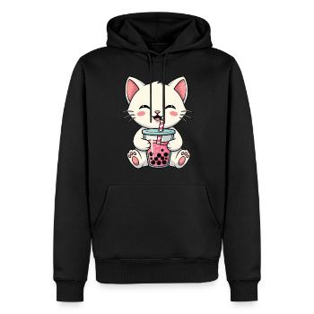 Katze Bubble Tea - Männer Premium Bio Hoodie - Schwarz - Vorne - Nico (187cm)