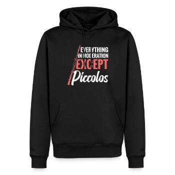 Everything in moderation except piccolos - Men’s Premium Organic Hoodie - black - Front - Nico (187cm)
