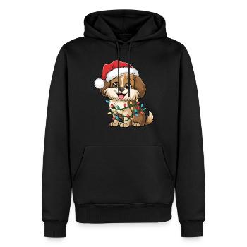 Père Noël Chapeau Noël Chien Lumières Noël Chiens Cadeaux - Sweat à capuche Premium bio Homme - noir - Devant - Nico (187cm)