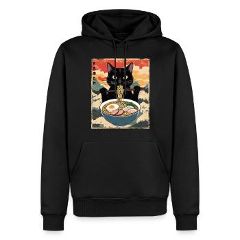 Vintage Cat Ramen - Men’s Premium Organic Hoodie - black - Front - Nico (187cm)