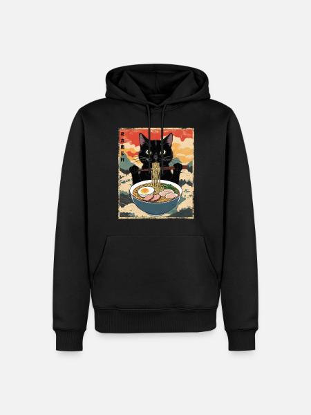 Vintage Katze Ramen - Männer Premium Bio Hoodie - Schwarz