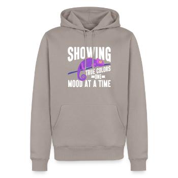 Chameleon Gifts - Männer Premium Bio Hoodie - Taupe - Vorne - Nico (187cm)