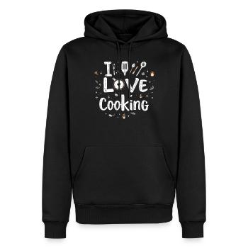 J’aime cuisiner Cuisiner Cuisiner Cuisiner - Sweat à capuche Premium bio Homme - noir - Devant - Nico (187cm)