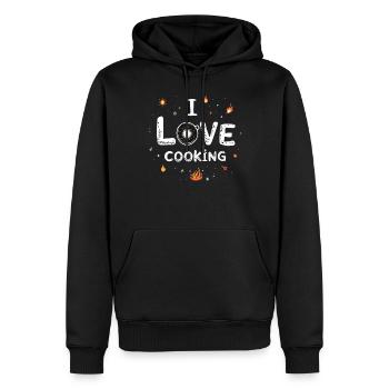 J’aime cuisiner Cuisiner Cuisiner Cuisiner - Sweat à capuche Premium bio Homme - noir - Devant - Nico (187cm)