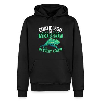 Chameleon Gifts - Männer Premium Bio Hoodie - Schwarz - Vorne - Nico (187cm)
