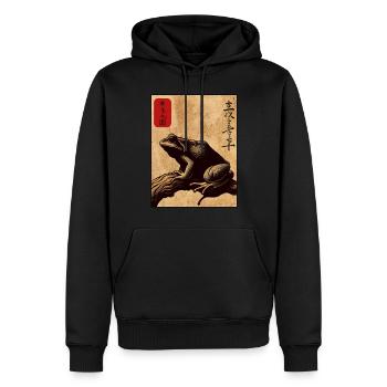 Japanese wooden block art frog lover kanji - Men’s Premium Organic Hoodie - black - Front - Nico (187cm)