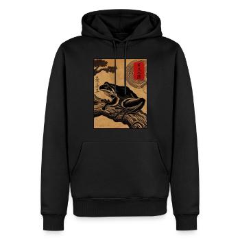 Japanese wooden block art frog lover kanji - Men’s Premium Organic Hoodie - black - Front - Nico (187cm)