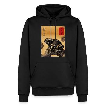 Japanese wooden block art frog lover kanji - Men’s Premium Organic Hoodie - black - Front - Nico (187cm)