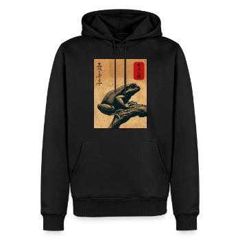 Japanese wooden block art frog lover kanji - Men’s Premium Organic Hoodie - black - Front - Nico (187cm)