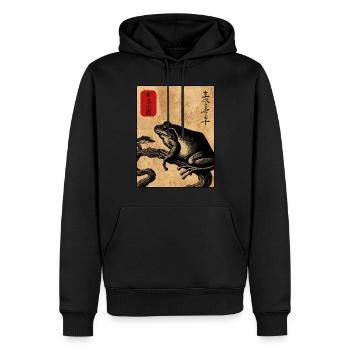 Japanese wooden block art frog lover kanji - Men’s Premium Organic Hoodie - black - Front - Nico (187cm)